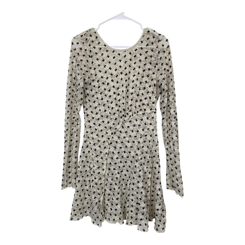 Free people Sheer Delight Longsleeves Lace Mini Dress Stretch Size M Beige